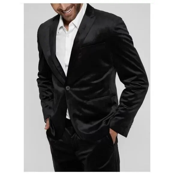 GUESS Fulham Black Velvet Knit Blazer Business Jacket Men’s Size XL - Picture 1 of 11